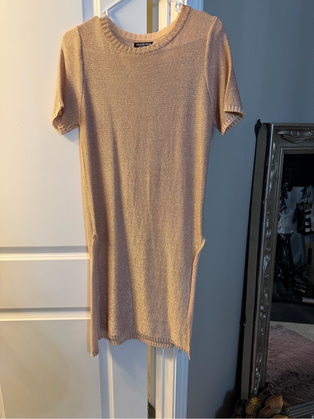 Light Gold Metallic Knit Short Sleeve tunic top